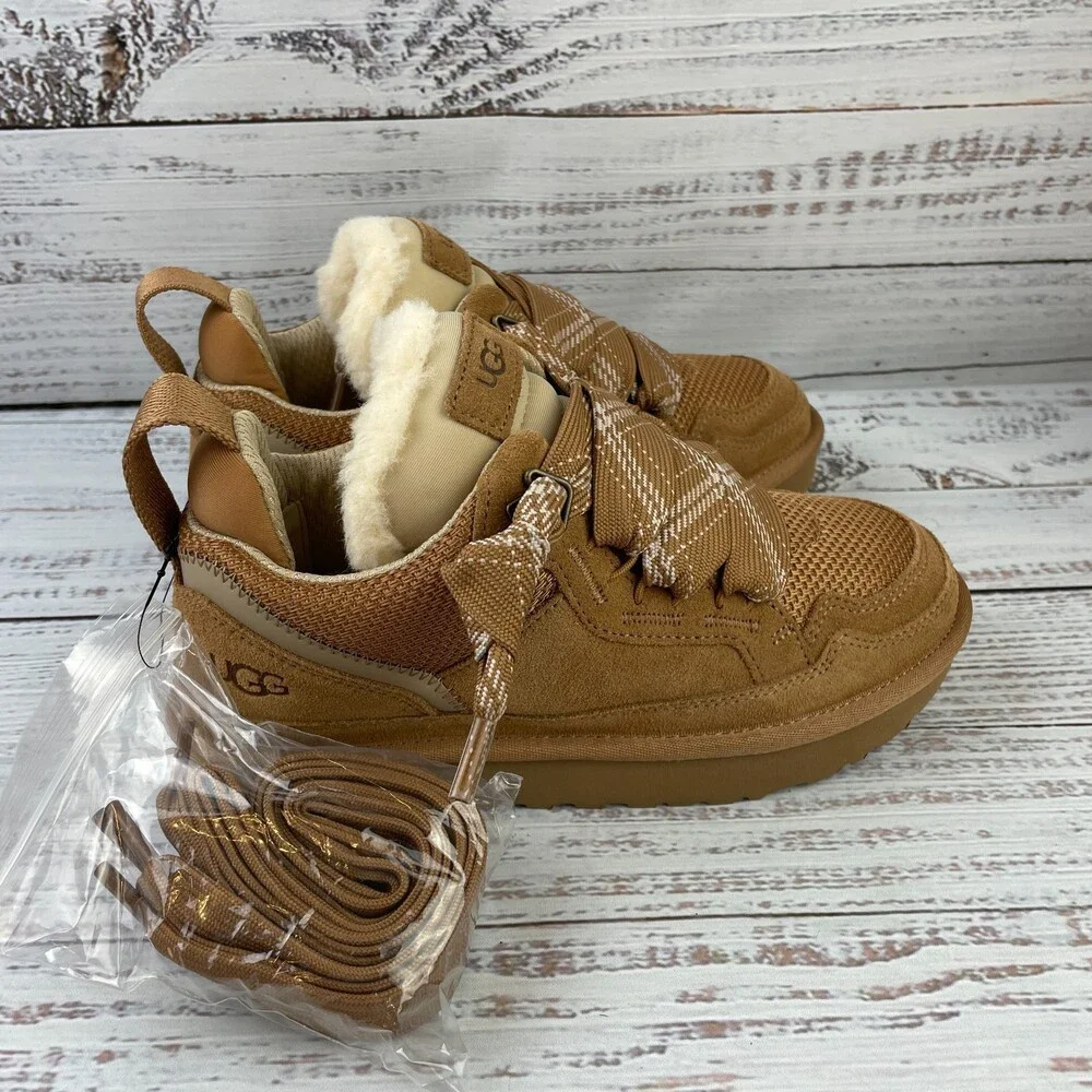 UGG Lowmel Womens US 7 Sneakers Chestnut Brown Suede Laces